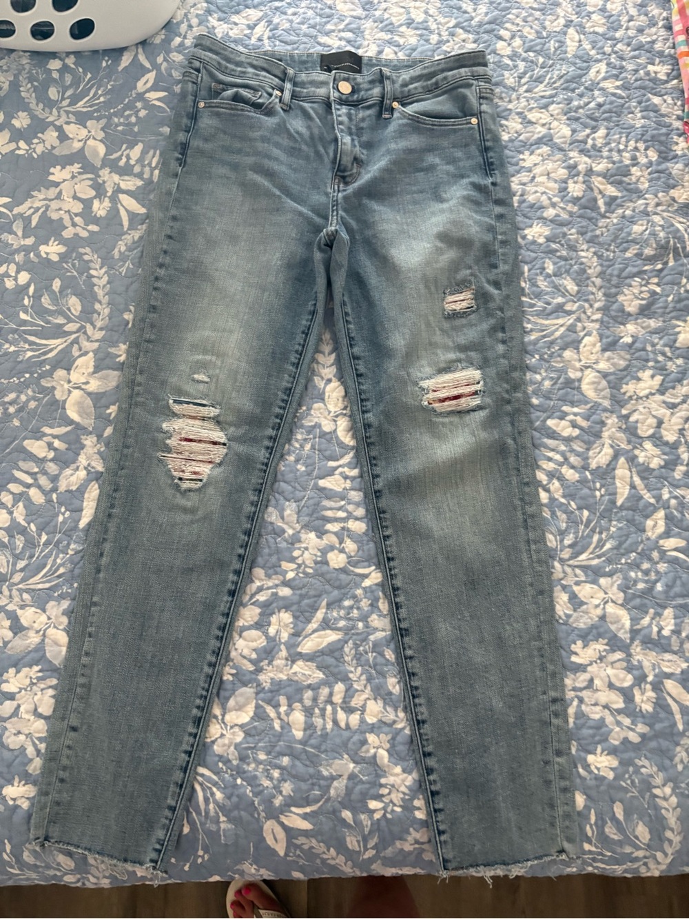 White House Black Market Light Blue Distressed Girlfriend Jeans